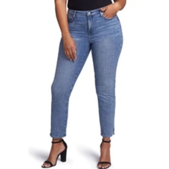 NYDJ Curves 360 Blue Medium Wash High Rise Straight Leg Ankle Length Jeans 16P - Picture 1 of 11
